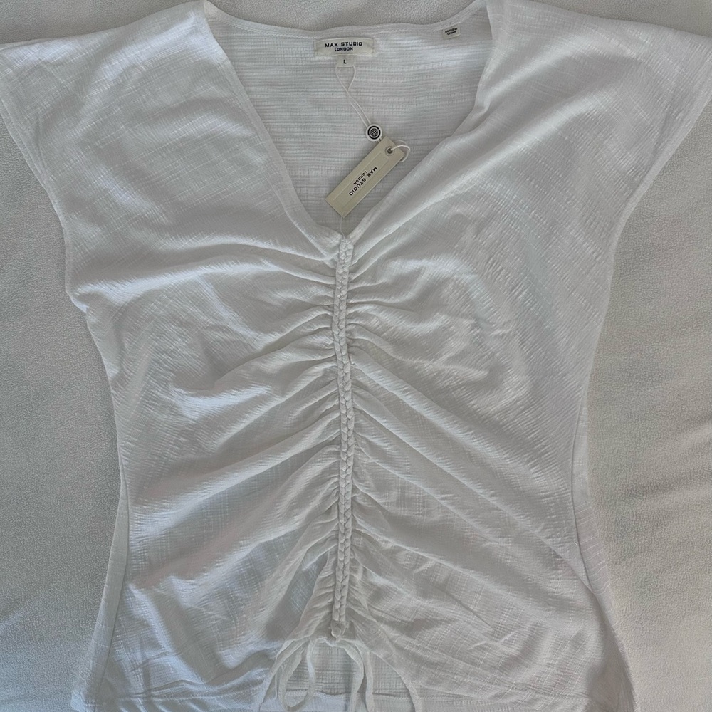 NWT | Max Studio White Ruched V-Neck Top